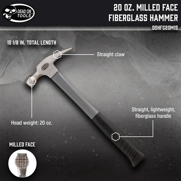 20 oz. Milled Face Fiberglass Framing Hammer