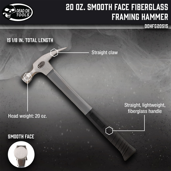 20 oz. Smooth Face Fiberglass Framing Hammer