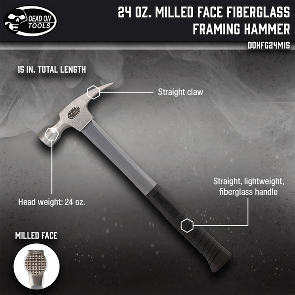24 oz. Milled Face Fiberglass Framing Hammer