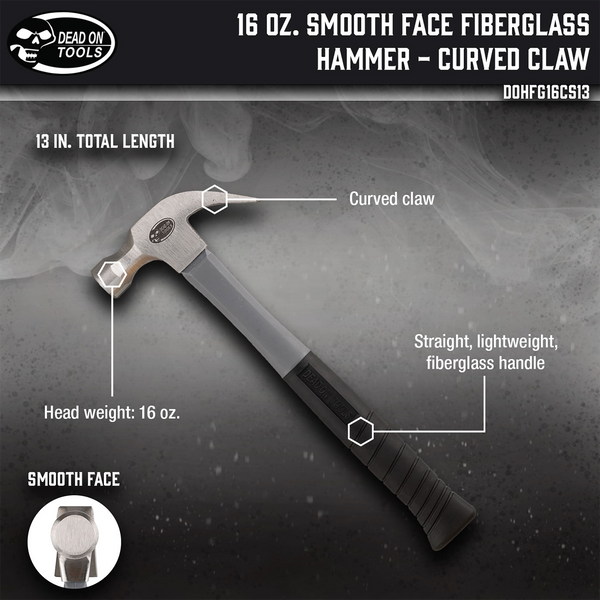 16 oz. Smooth Face Fiberglass Hammer - Curved Claw