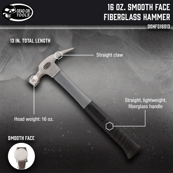 16 oz. Smooth Face Fiberglass Hammer