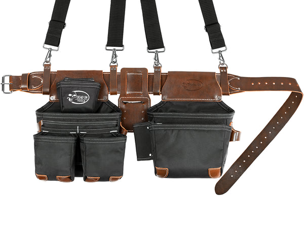 Husky Pro Level Work Tool Belt with Suspenders, Black/Brown